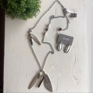 CHICO’S Long Silver Necklace & Earrings